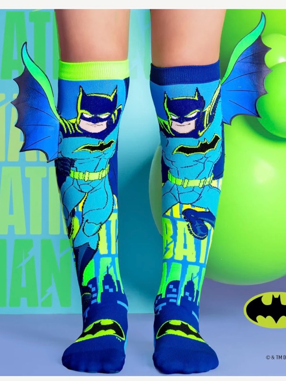 Batman NWT Kids Knee-High Superhero Socks in Neon Blue & Lime
